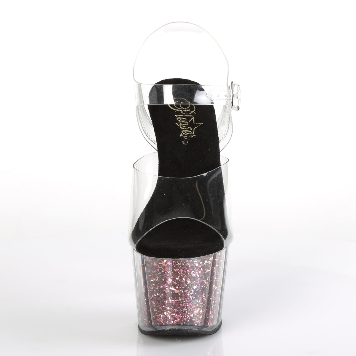 Pleaser Womens Sandals ADORE-708CG Clr/Pink Confetti Glitter