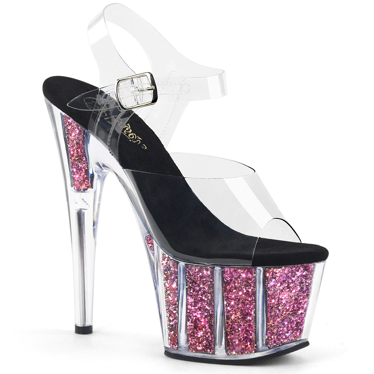 Pleaser Womens Sandals ADORE-708CG Clr/Pink Confetti Glitter