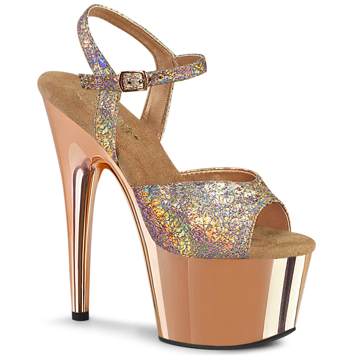 Pleaser  Sandals ADORE-709HM Rose Gold Holo Metallic Pu/Rose Gold Chrome