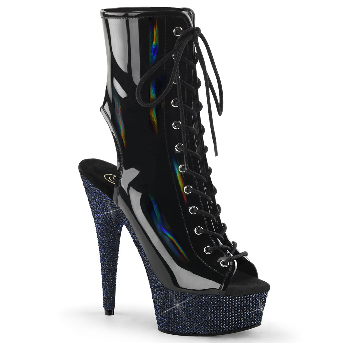 Pleaser  Ankle Boots BEJEWELED-1016-6 Blk Holo Pat/Midnight Blk RS