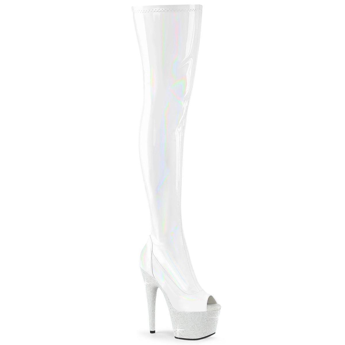 Pleaser  Boots BEJEWELED-3011-7 Wht Str Holo Pat/Wht RS