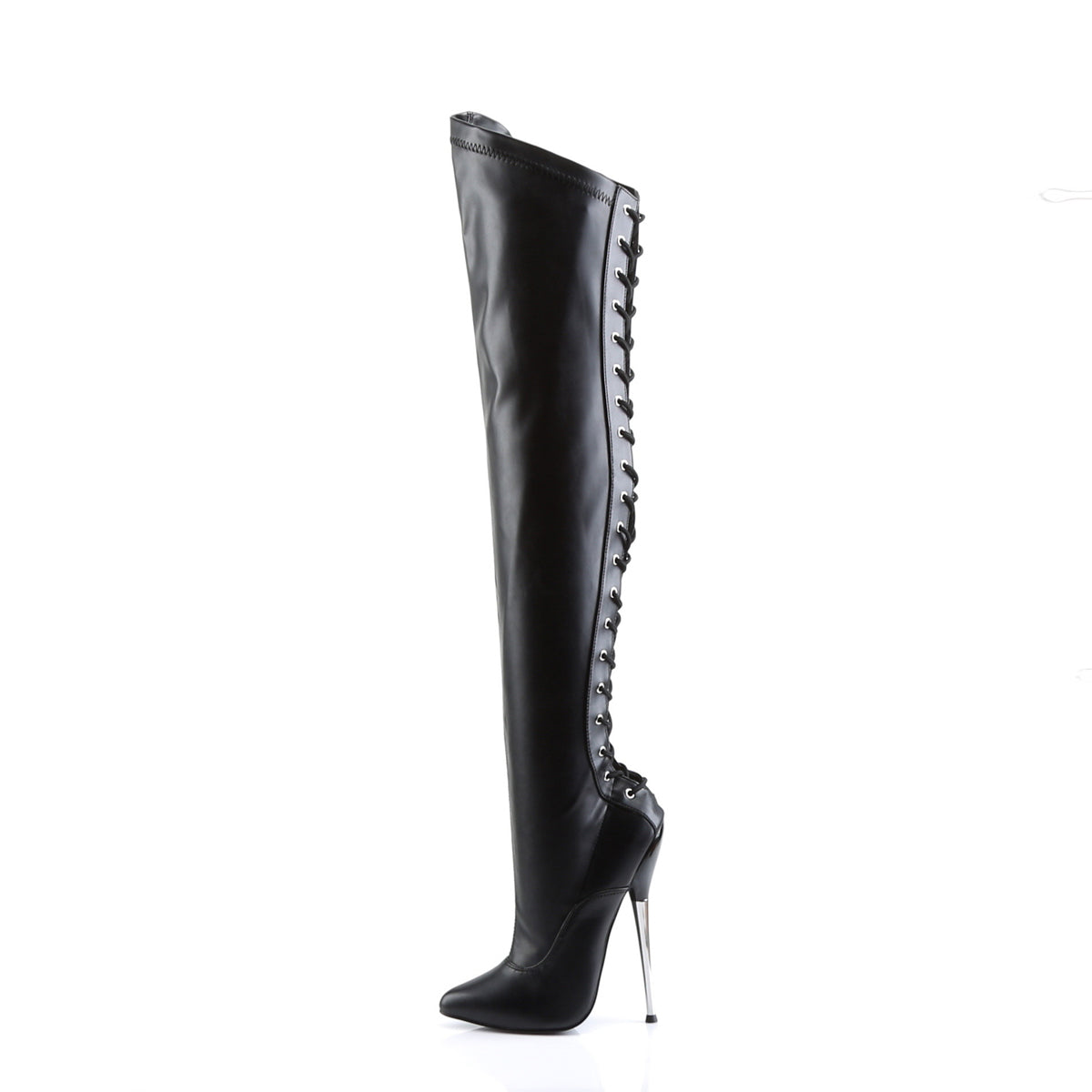 Devious Womens Boots. DAGGER-3060 BLK STRETCH PU