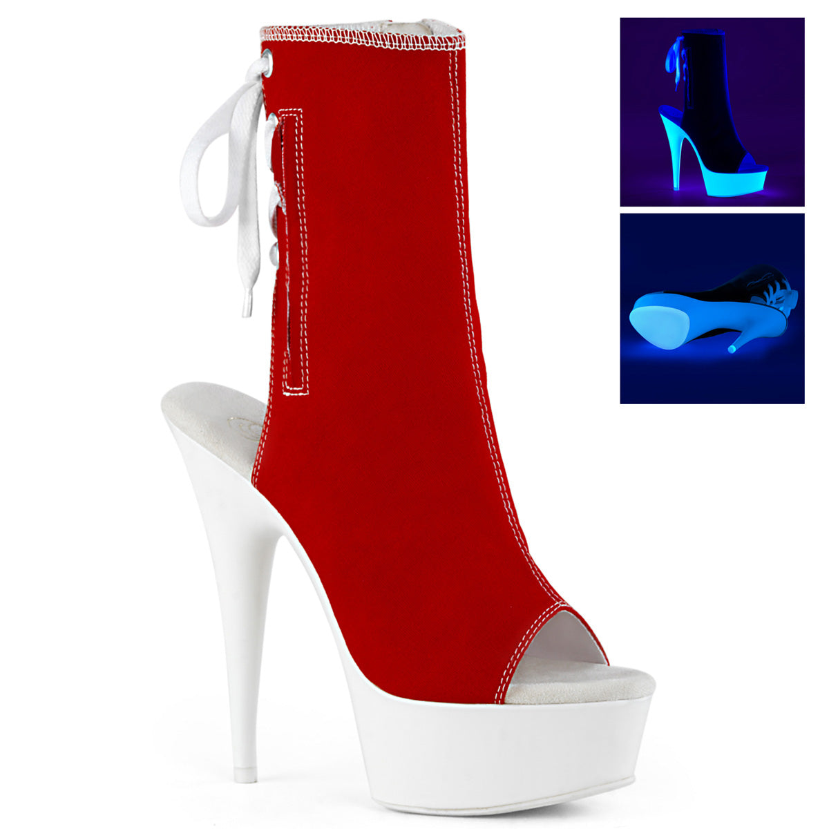 Pleaser Damen Knöchelstiefel DELIGHT-1018SK rotes Leinwand / Neonweiß