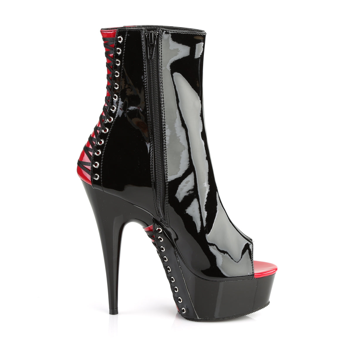 Pleaser Womens Ankle Boots DELIGHT-1025 Blk-Red Pat/Blk