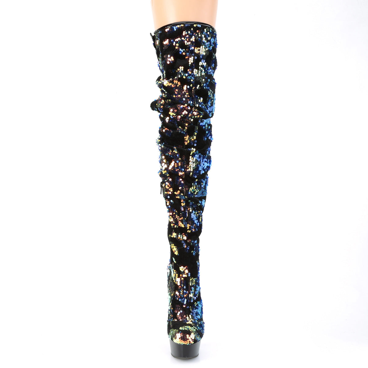 Pleaser Womens Boots DELIGHT-3004 Blue Iridescent Sequins/Blk