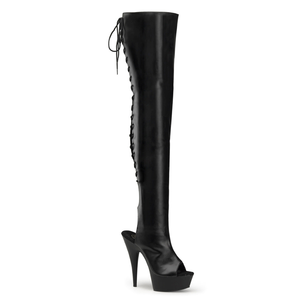 Pleaser Womens Boots. DELIGHT-3017 BLK Str Faux Leder / BLK
