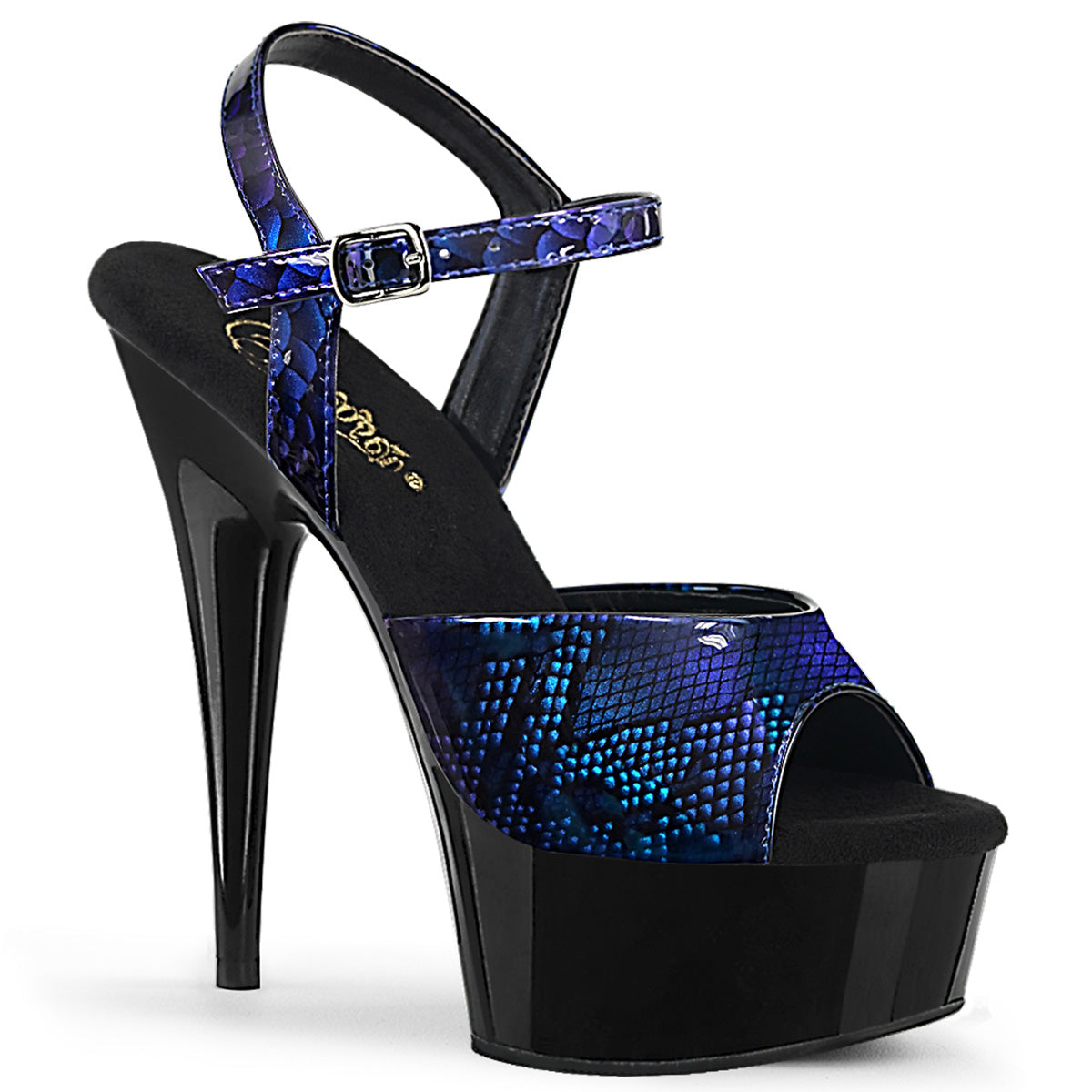 Pleaser Damen Sandalen DELIGHT-609SP Royal Blue Snake Pat / BLK