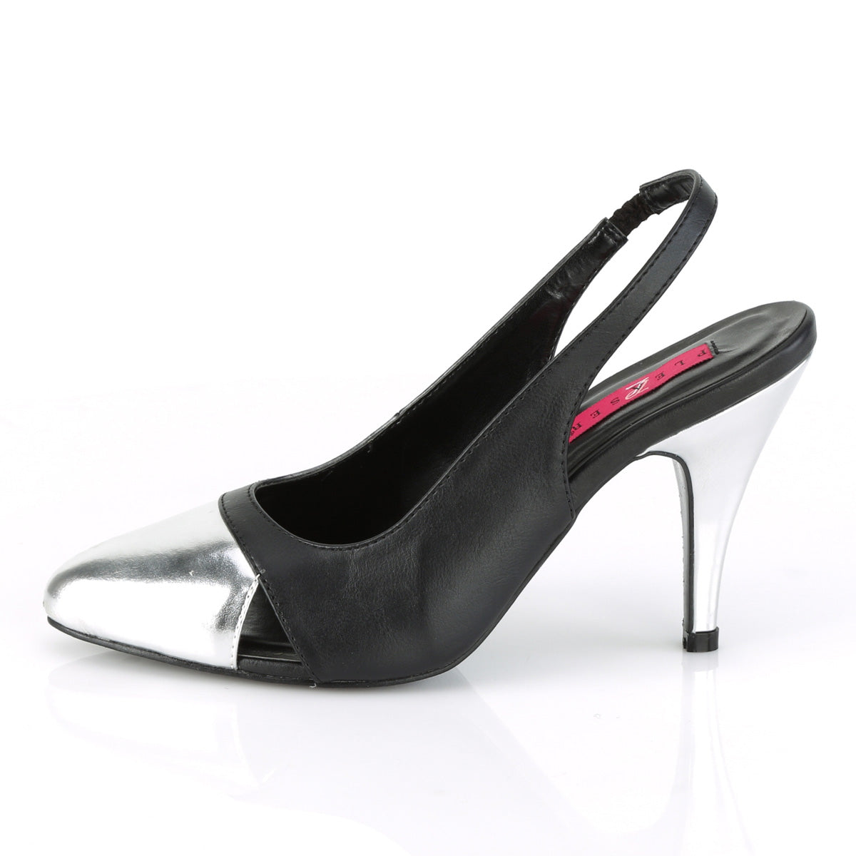 Pleaser Pink Label Womens Pumps DREAM-405 Blk Faux Leather-Slv Metallic Pu