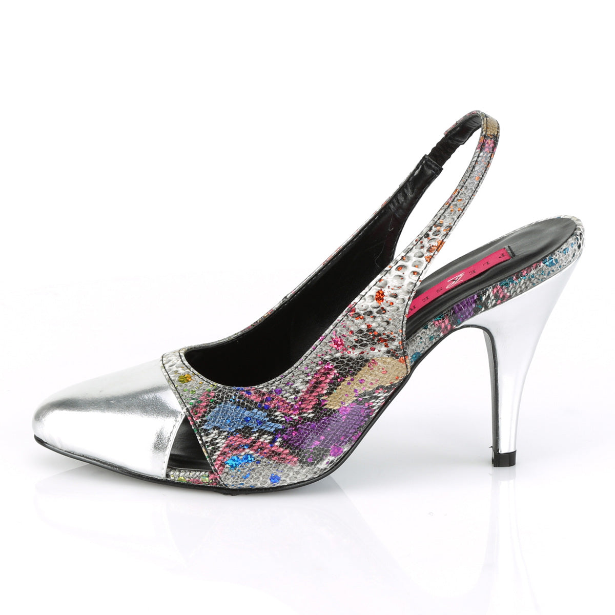 Pleaser Pink Label Womens Pumps DREAM-405 Multi-Color Snake Print-Slv Metallic Pu