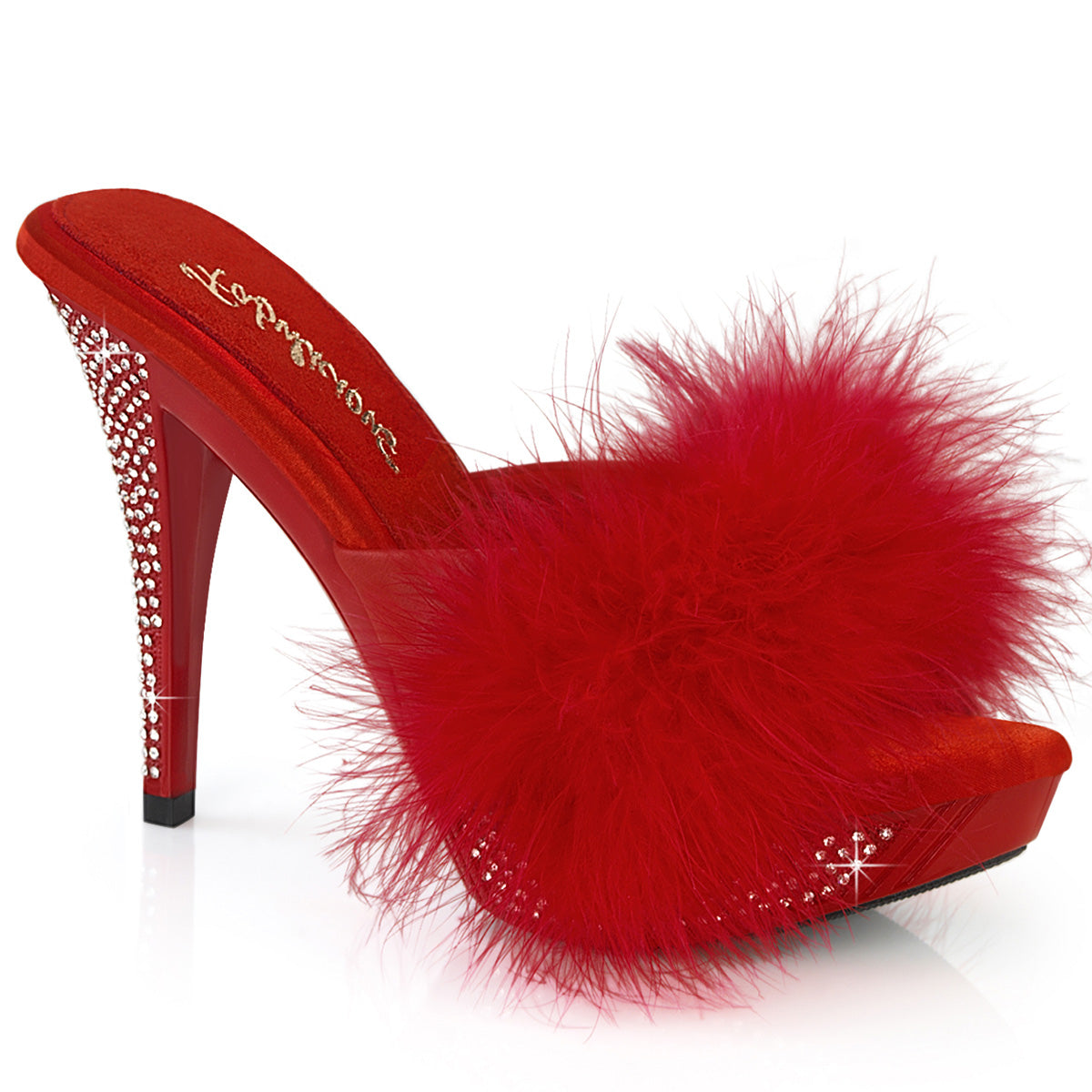 Fabulicious   ELEGANT-401f Red Marabou-Faux Leder/Rot