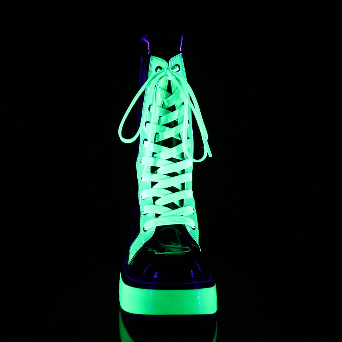 DemoniaCult Frauenstiefel EMILY-350 BLK PAT-UV Neongrün