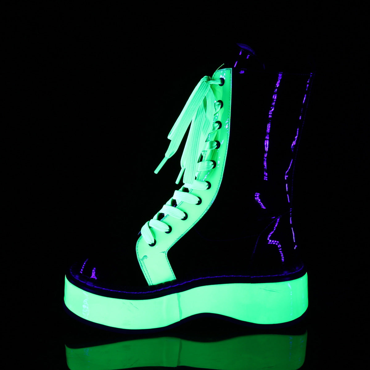 DemoniaCult Frauenstiefel EMILY-350 BLK PAT-UV Neongrün