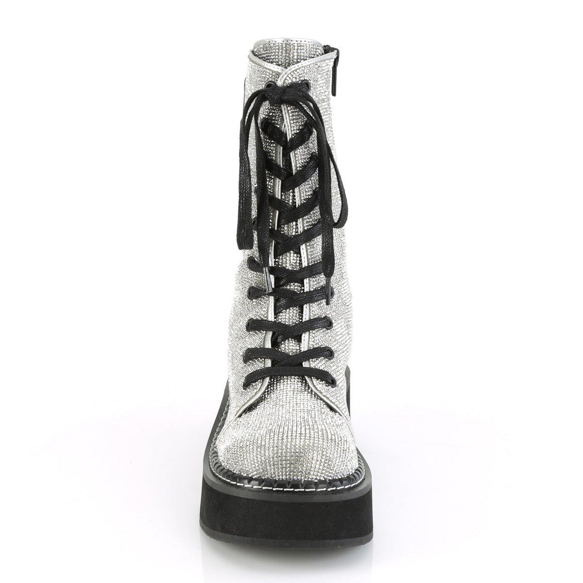 DemoniaCult Frauenstiefel EMILY-362 Silber veganer Leder-Rhinestone