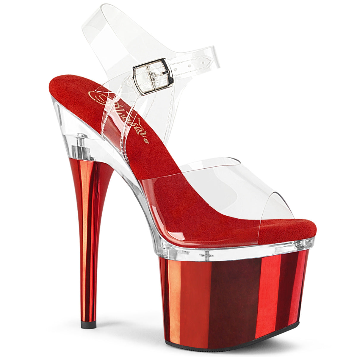 Pleaser  Sandals ESTEEM-708 Clr/Clr-Red Chrome