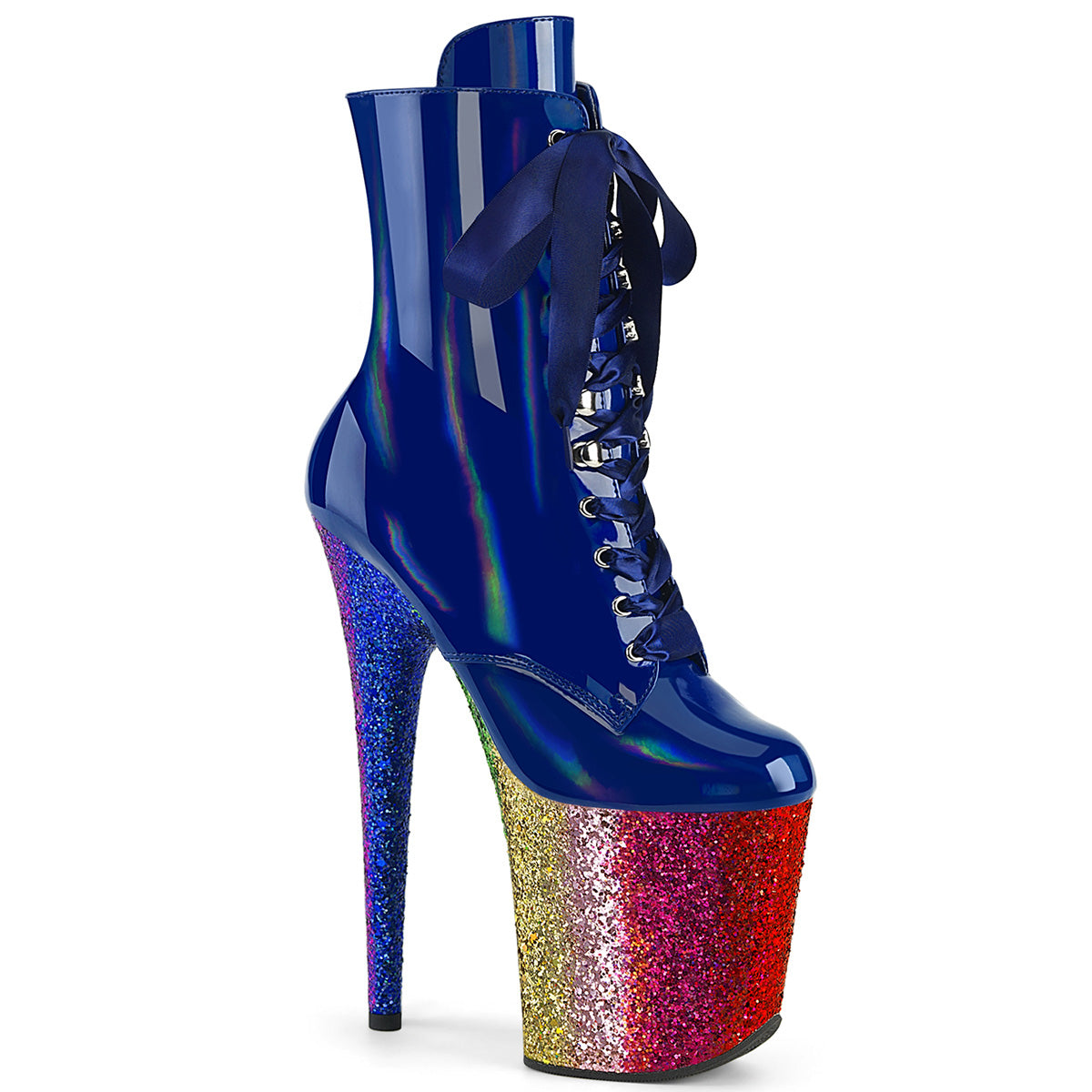 Pleaser   FLAMINGO-1020HG Royal Blue Holo Pat/Rainbow Glitter