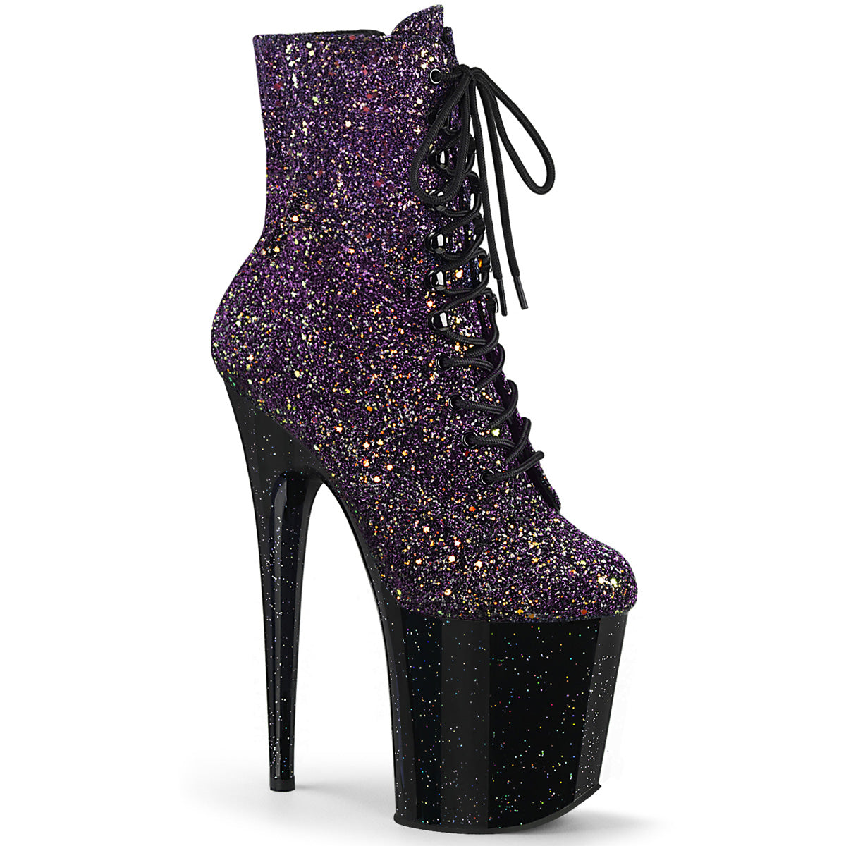 Pleaser Womens Ankle Boots FLAMINGO-1020OMBG Purple Multi Glitter/Blk