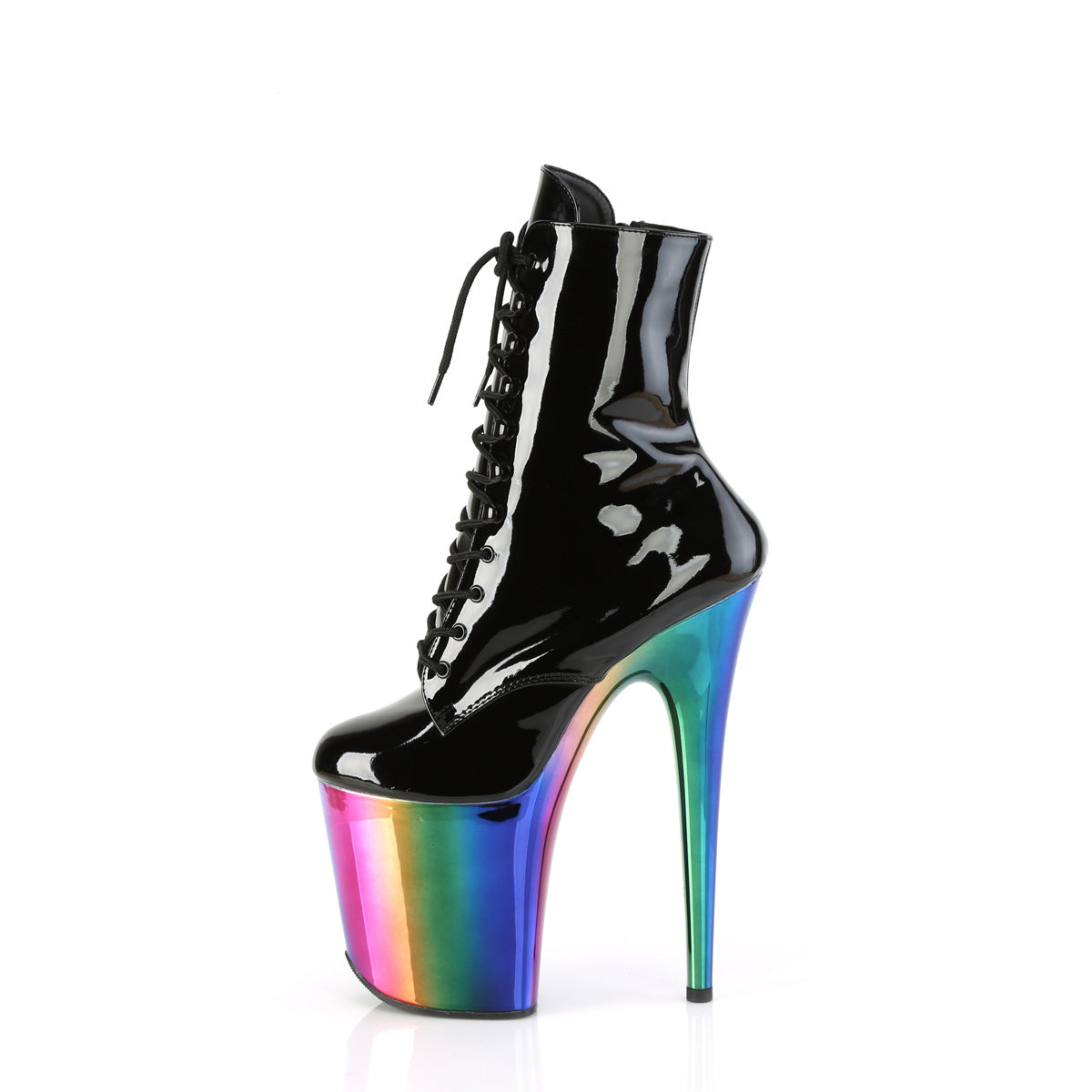 Pleaser  Ankle Boots FLAMINGO-1020RC Blk Pat/Rainbow Chrome