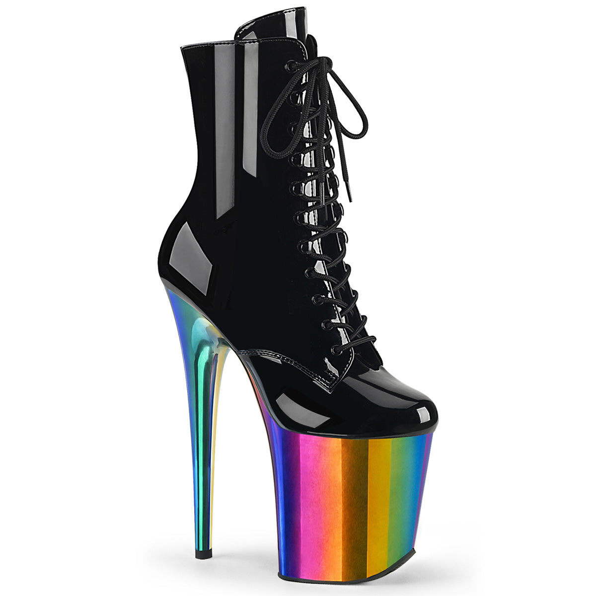 Pleaser  Ankle Boots FLAMINGO-1020RC Blk Pat/Rainbow Chrome