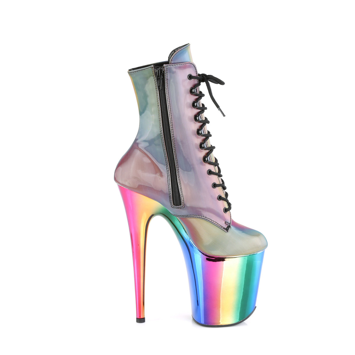 Pleaser Womens Ankle Boots FLAMINGO-1020RC Rainbow Reflective/Rainbow Chrome