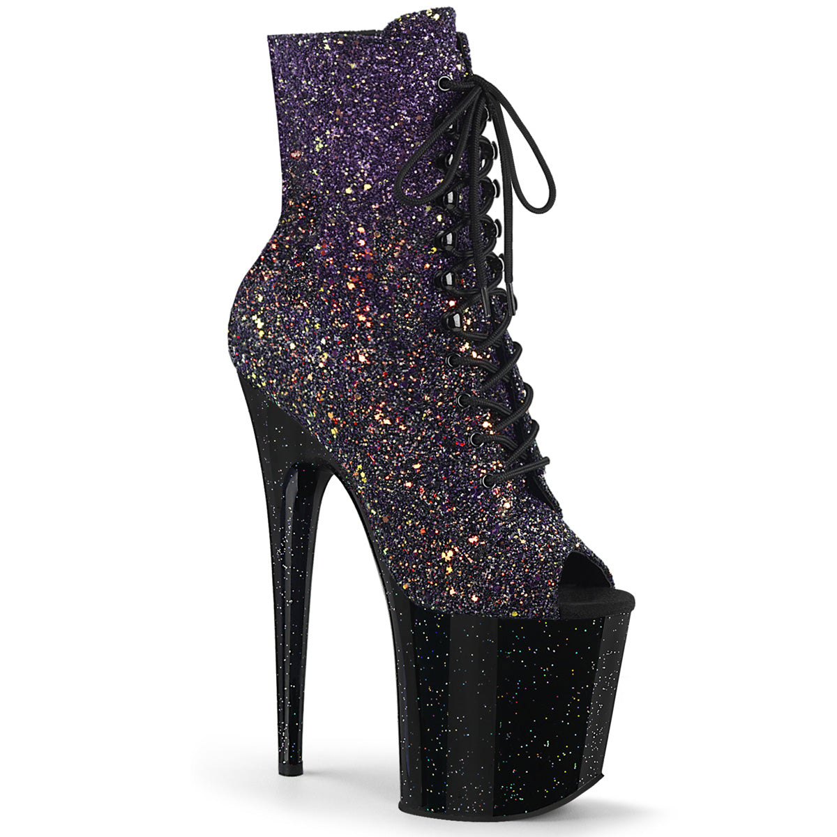 Pleaser Damen Knöchelstiefel FLAMINGO-10211ombg lila Multi Glitter / BLK