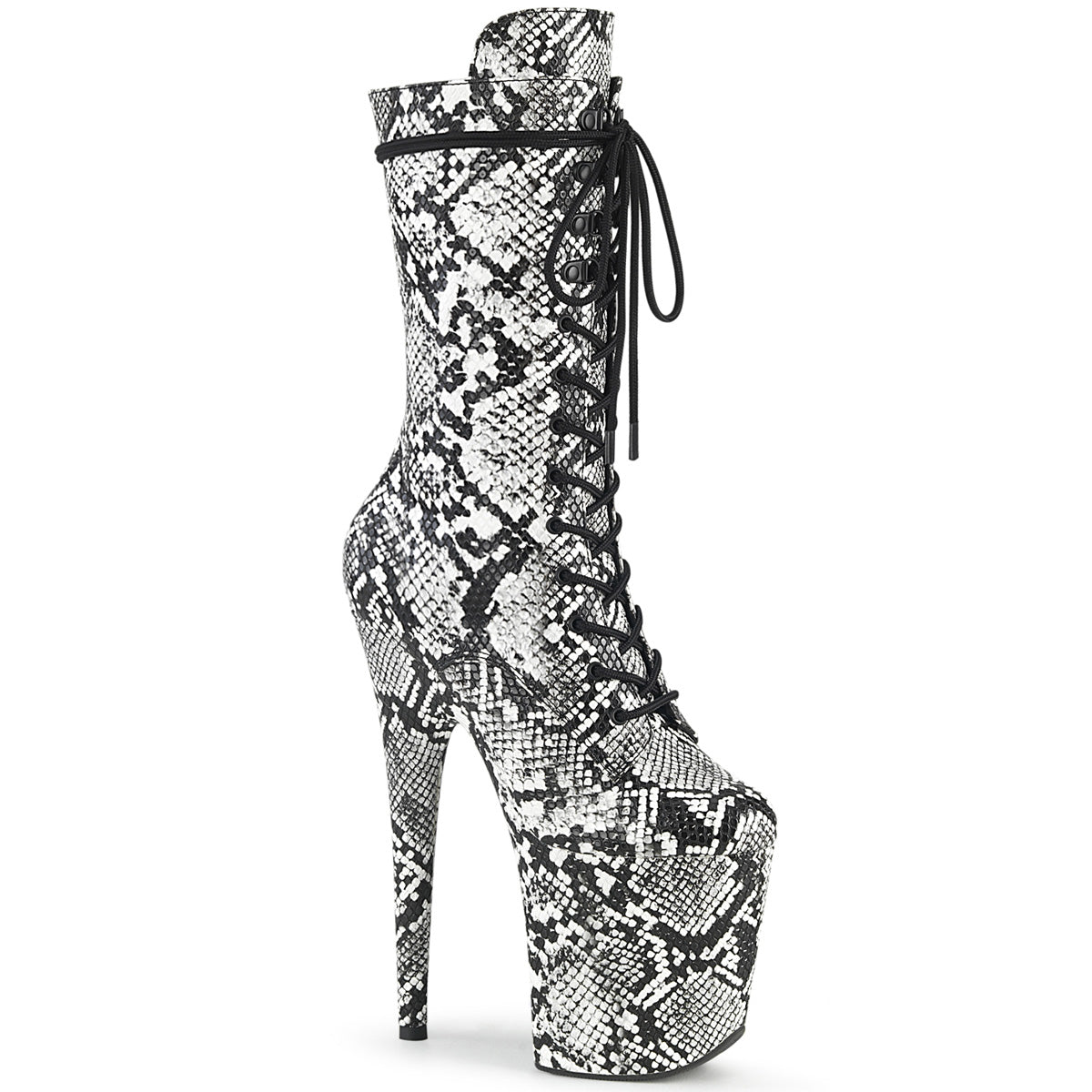 Pleaser Damen Knöchelstiefel FLAMINGO-1050SP BLK-WHT SNAKE DRUCK / BLK-WHT SNAKE DRUCK