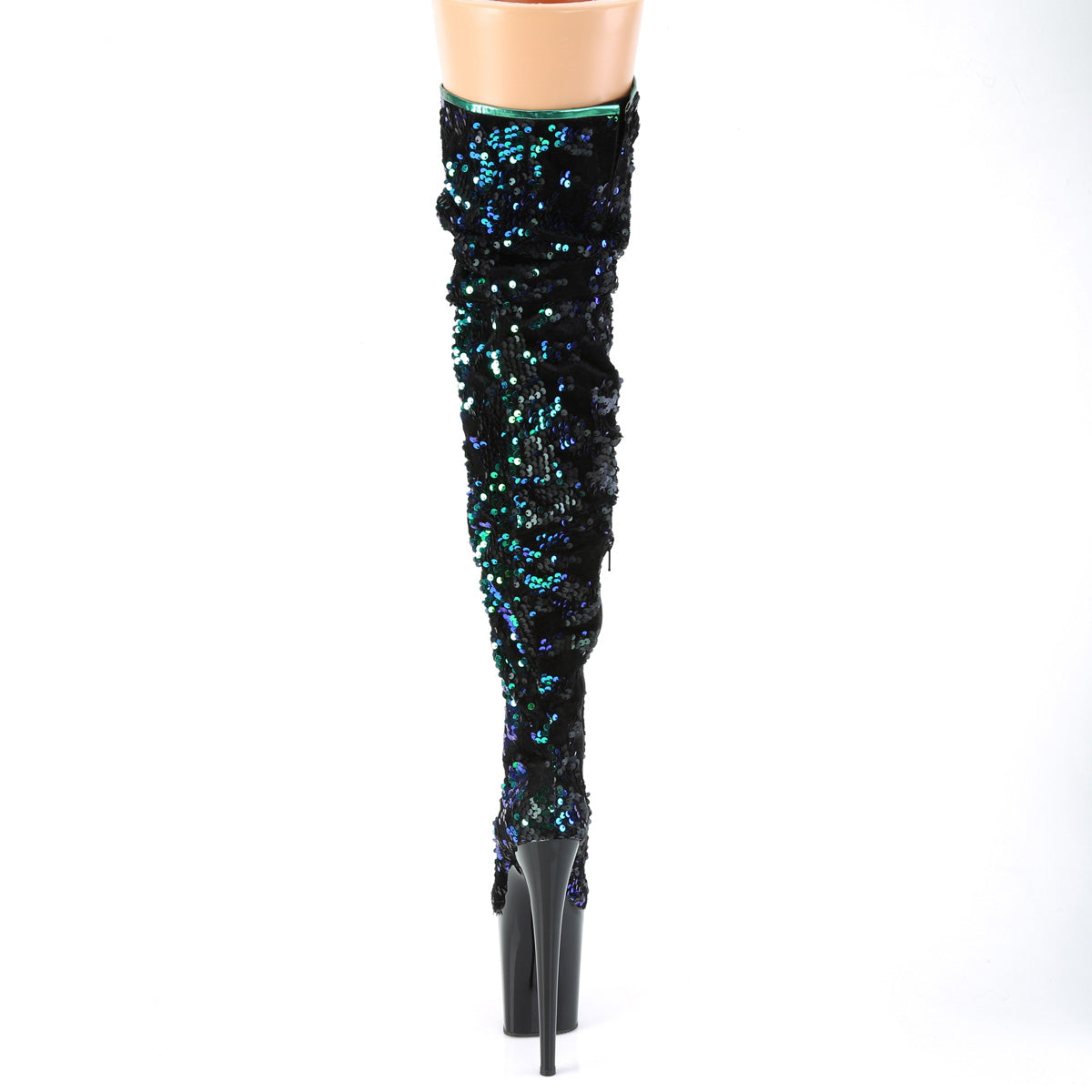 Pleaser Womens Boots FLAMINGO-3004 Green Iridescent Sequins/Blk