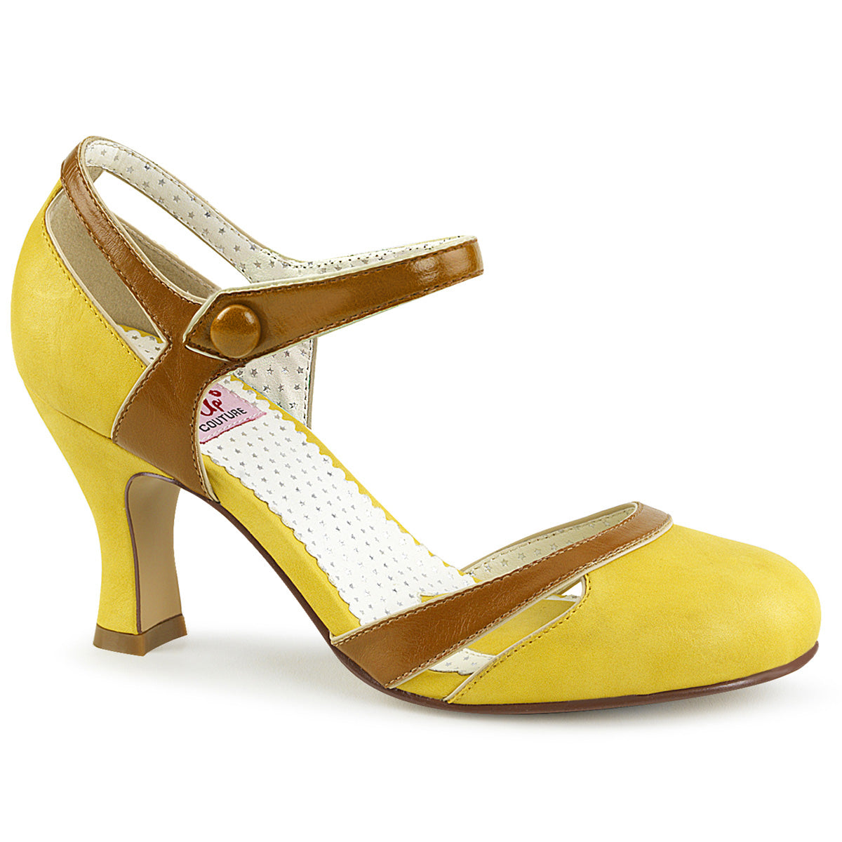 Pin Up Couture Womens Pumps FLAPPER-27 Yellow-Tan Faux Leather