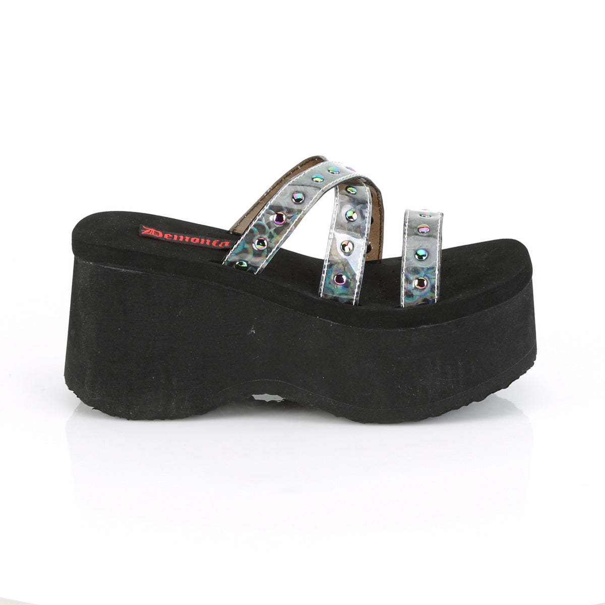 DemoniaCult Womens Sandals FUNN-19 Blk Oil Flick Hologram