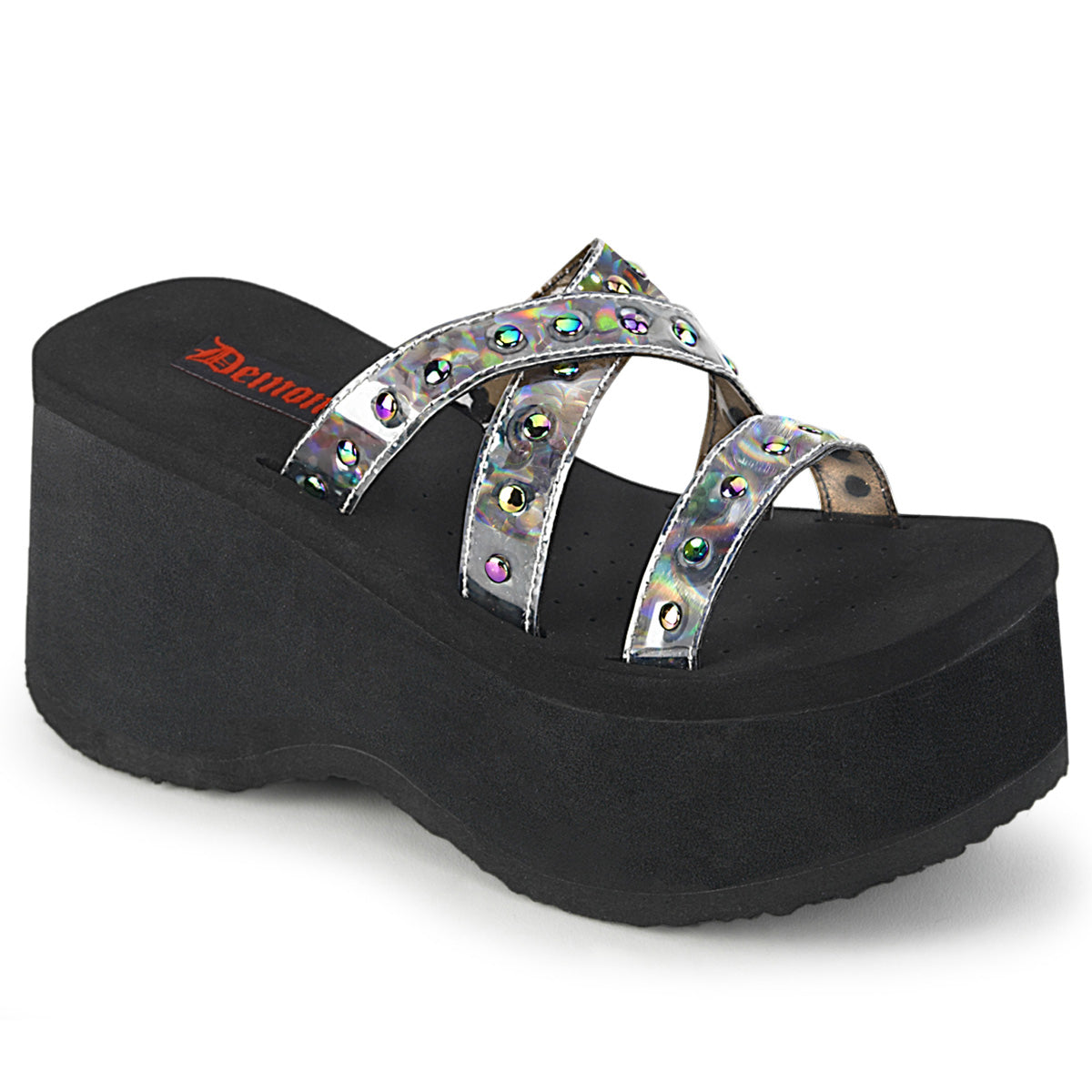 DemoniaCult Womens Sandals FUNN-19 Blk Oil Flick Hologram