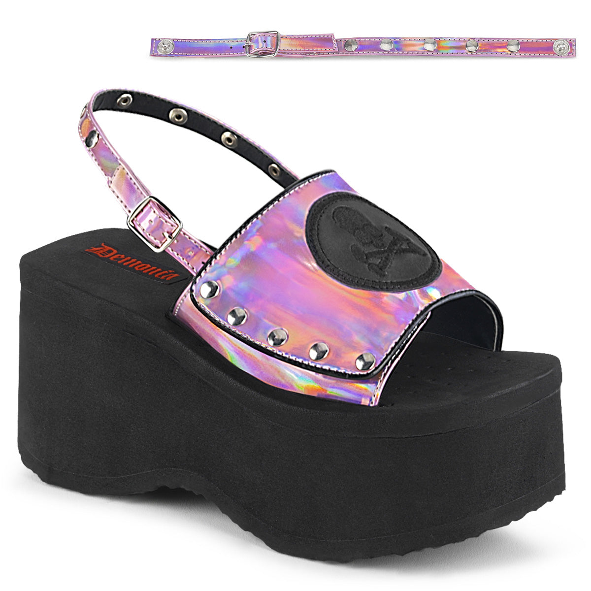 DemoniaCult Frauen Sandalen FUNN-32 rosa Hologramm