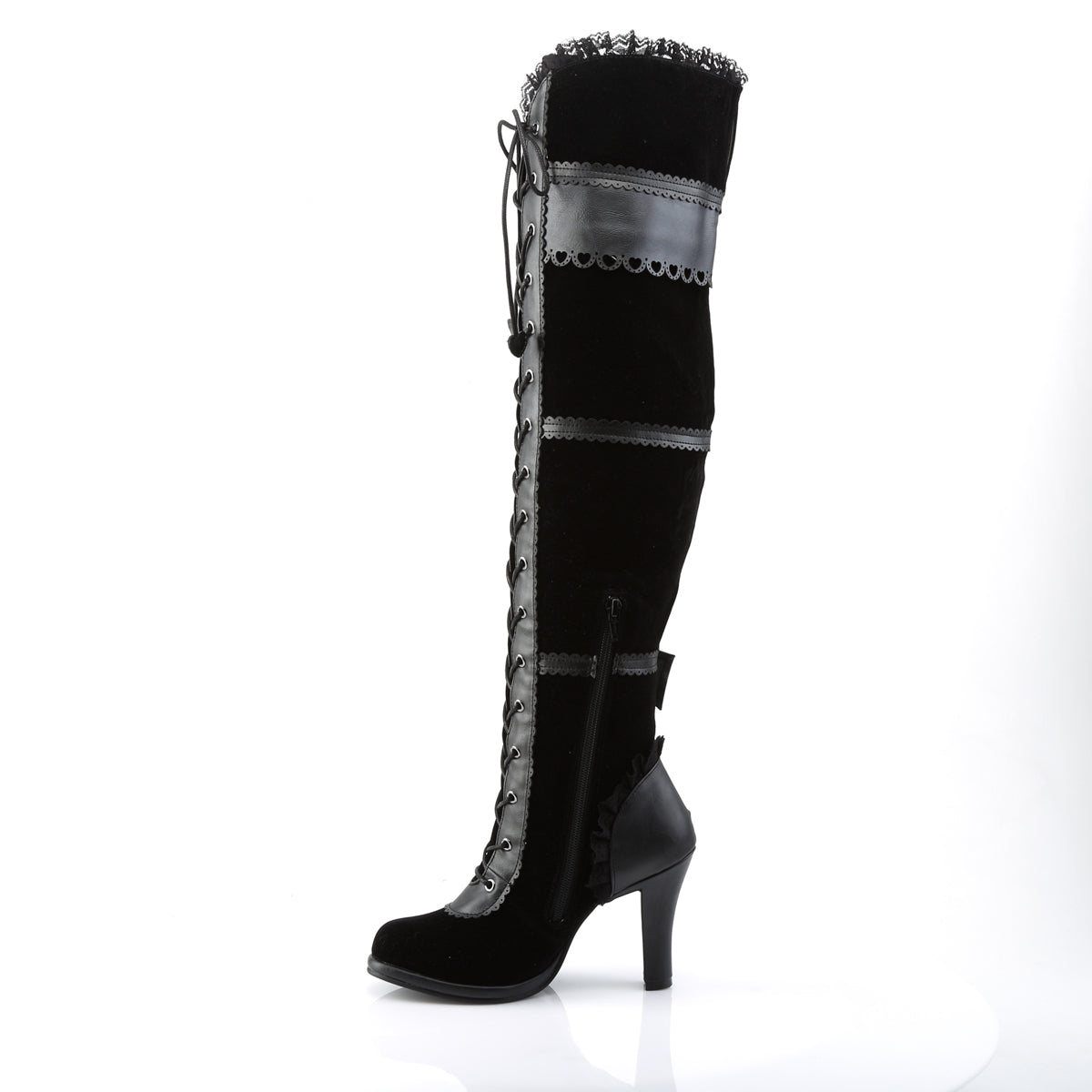 DemoniaCult Frauenstiefel GLAM-300 BLK Vegan Leder-Velvet