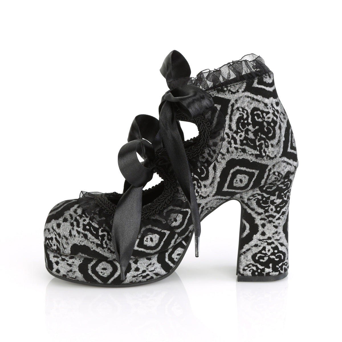 DemoniaCult  Pumps GOTHIKA-53 Blk-Silver Faux Nubuck Leather