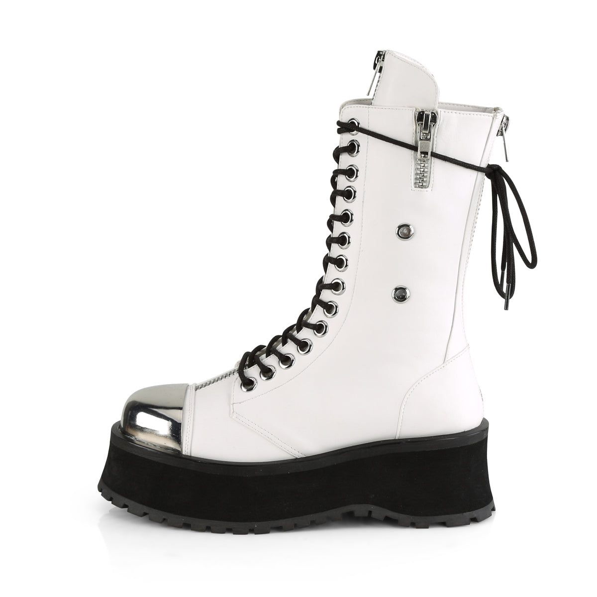 DemoniaCult Mens Boots GRAVEDIGGER-14 Wht Vegan Leather