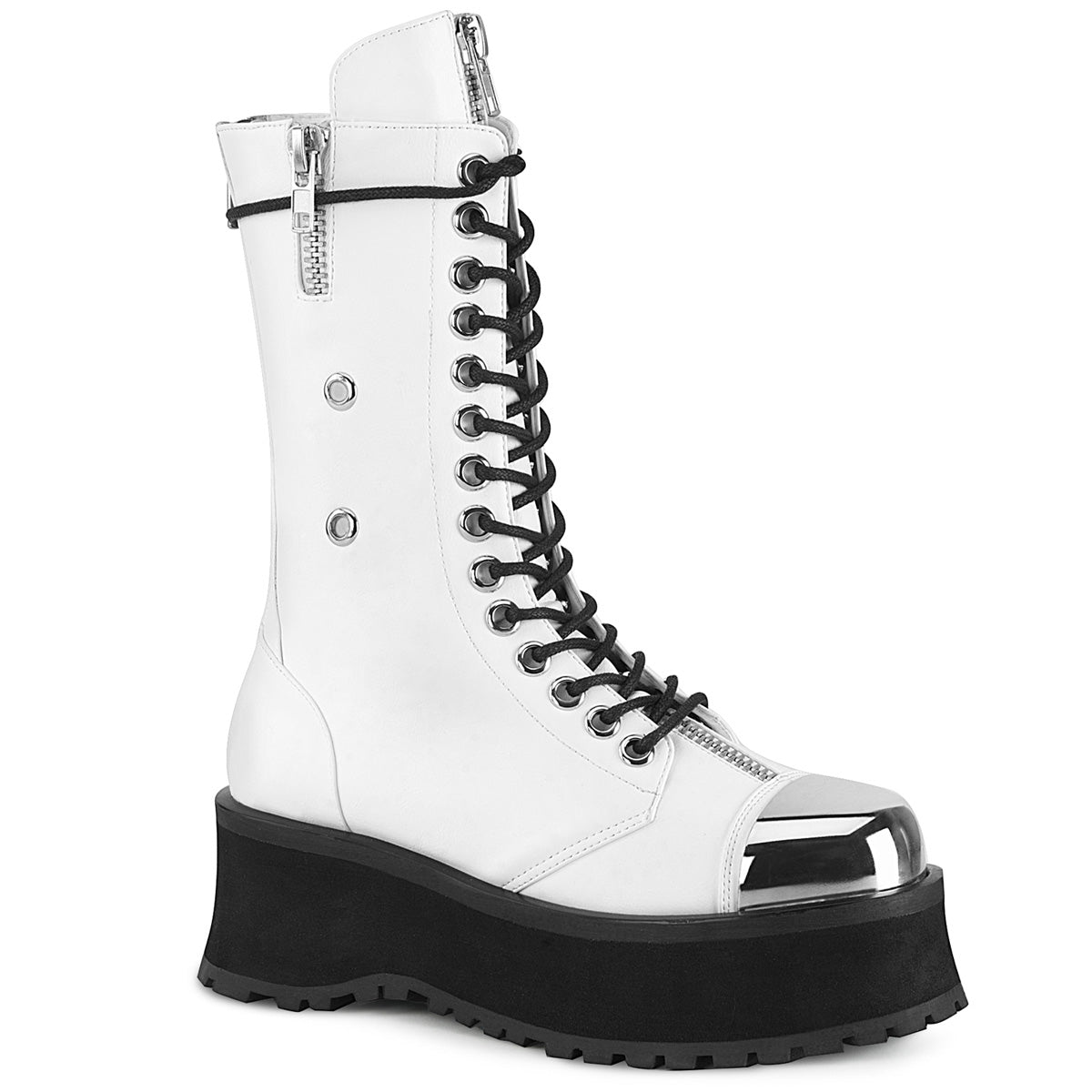 DemoniaCult Mens Boots GRAVEDIGGER-14 Wht Vegan Leather