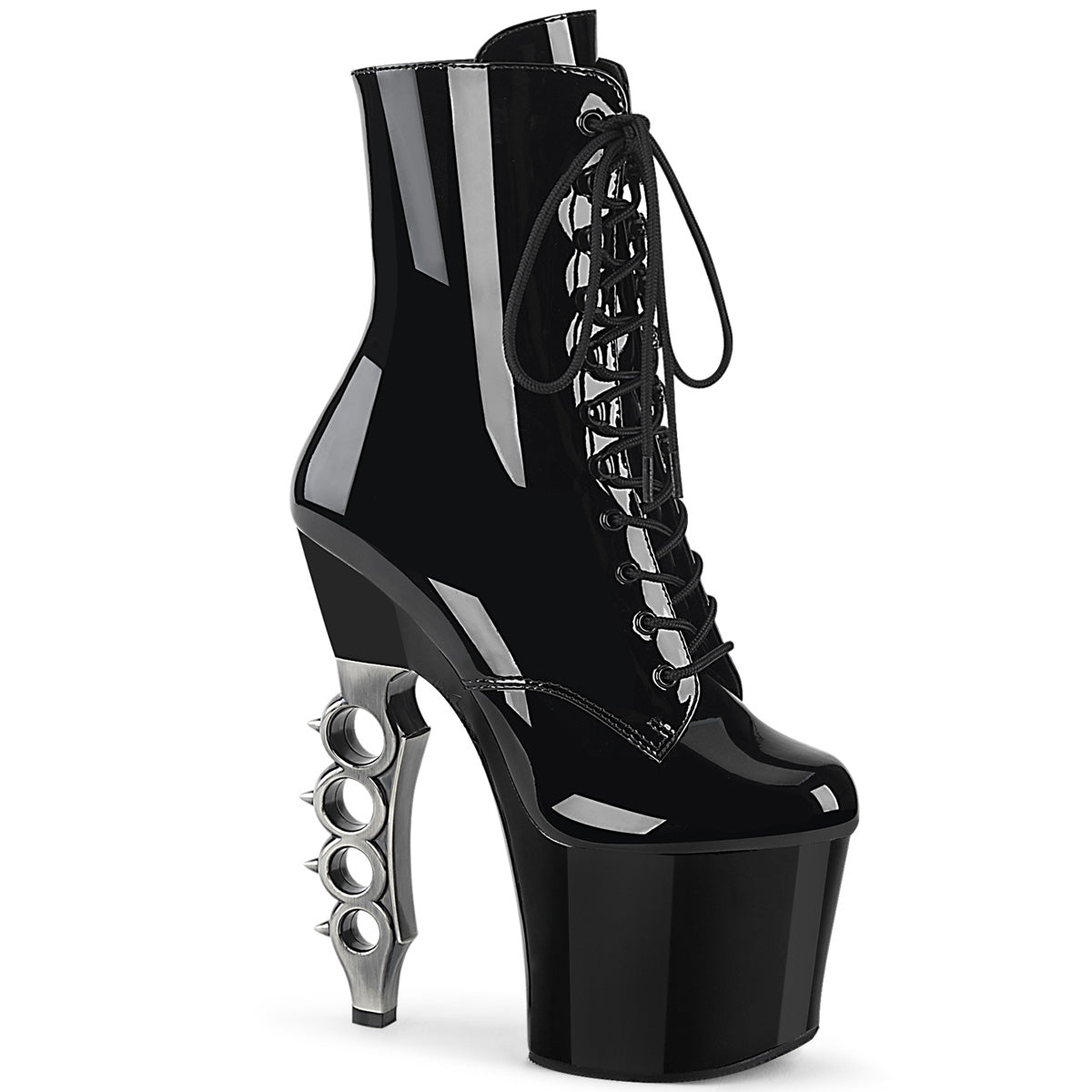 Pleaser Damen Knöchelstiefel IRONGRIP-1020 BLK Pat / BLK-SLV gebürstet