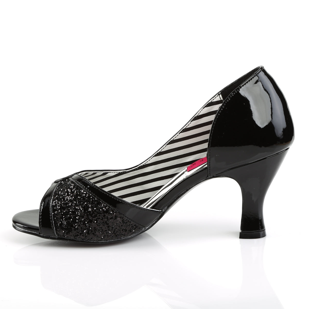 Pleaser Pink Label Womens Pumps JENNA-03 Blk Pat-Blk Glitter