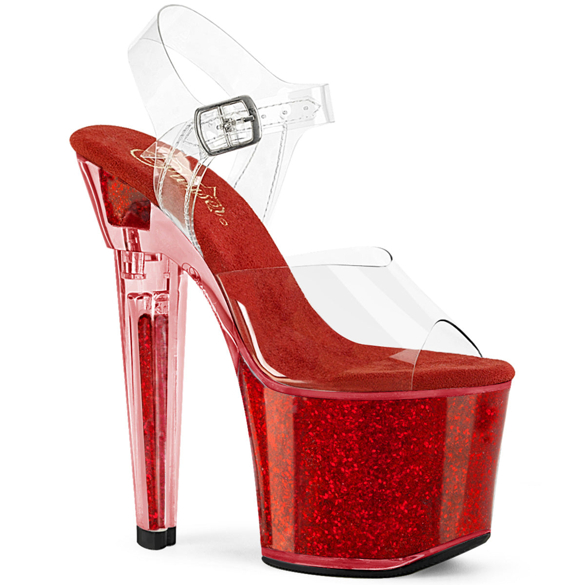 Pleaser   LOVESICK-708SG Clr/Red Iridescent Glitters