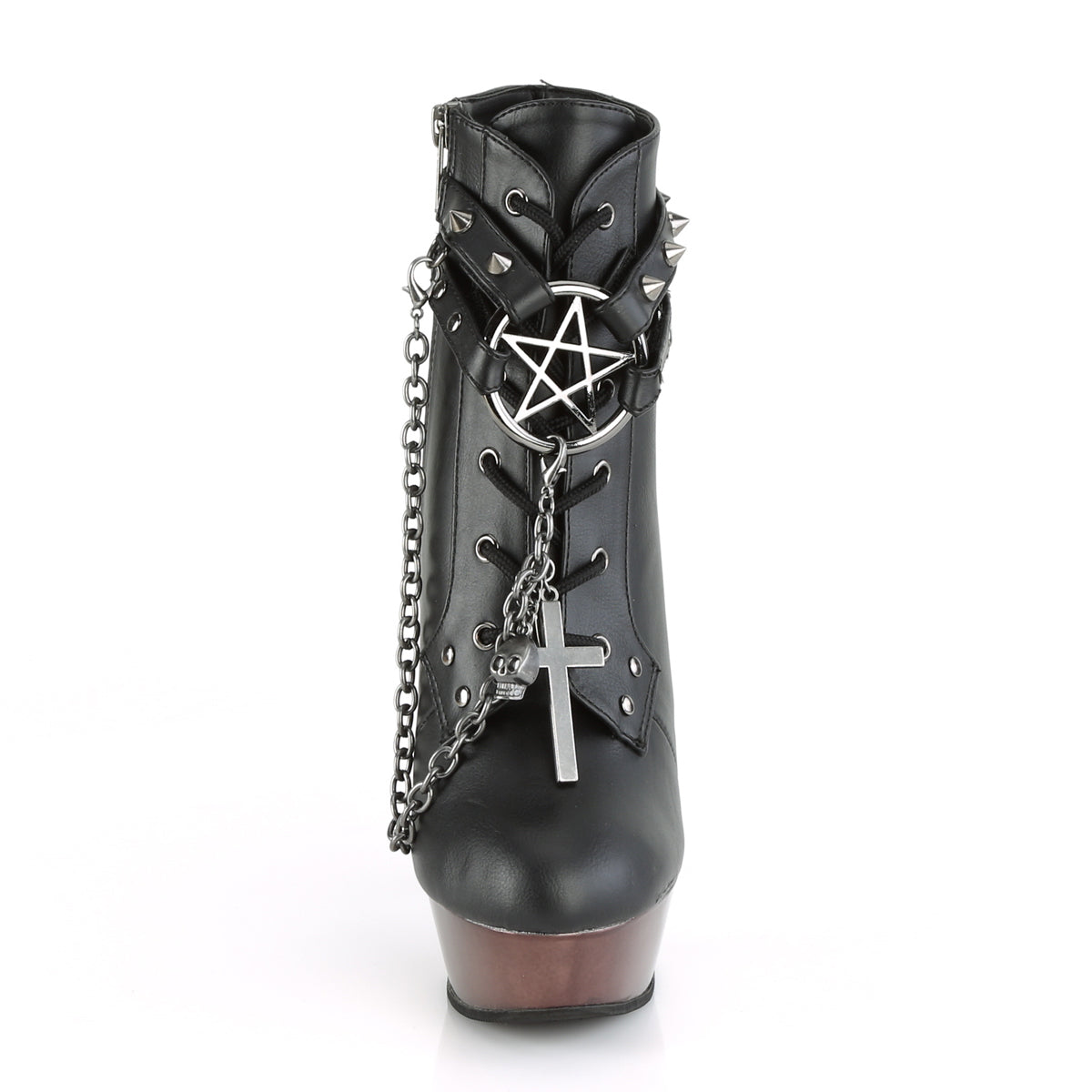 DemoniaCult Frauenstiefel MUERTO-1001 BLK Faux Leder/Zinn Chrom