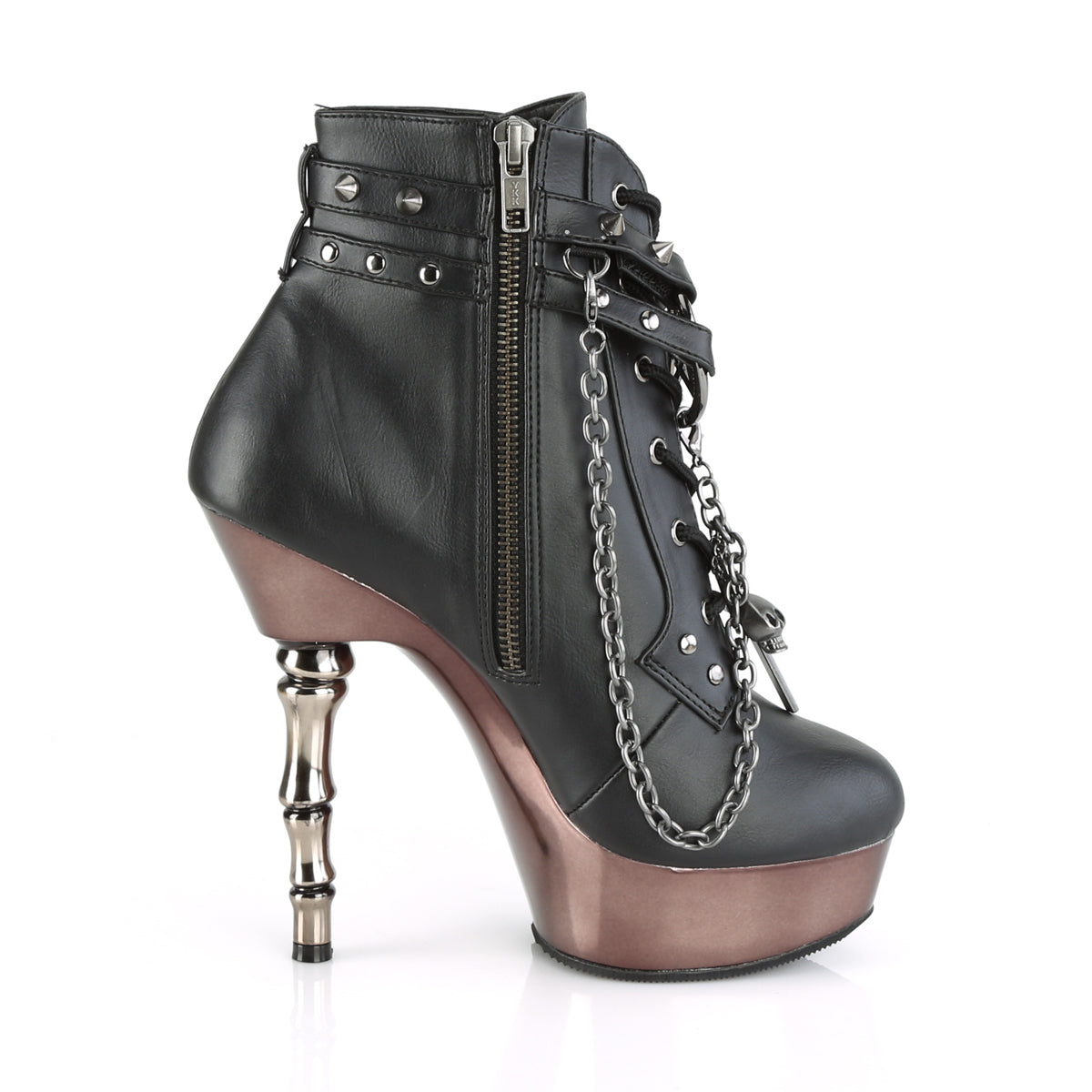 DemoniaCult Frauenstiefel MUERTO-1001 BLK Faux Leder/Zinn Chrom