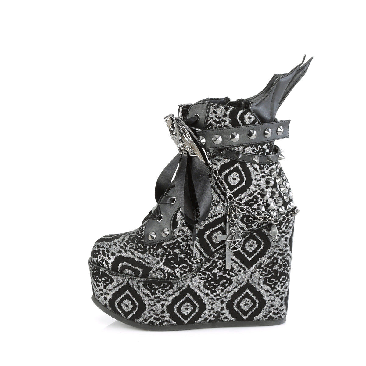 DemoniaCult  Ankle Boots POISON-107 Blk-Silver Faux Nubuck Leather