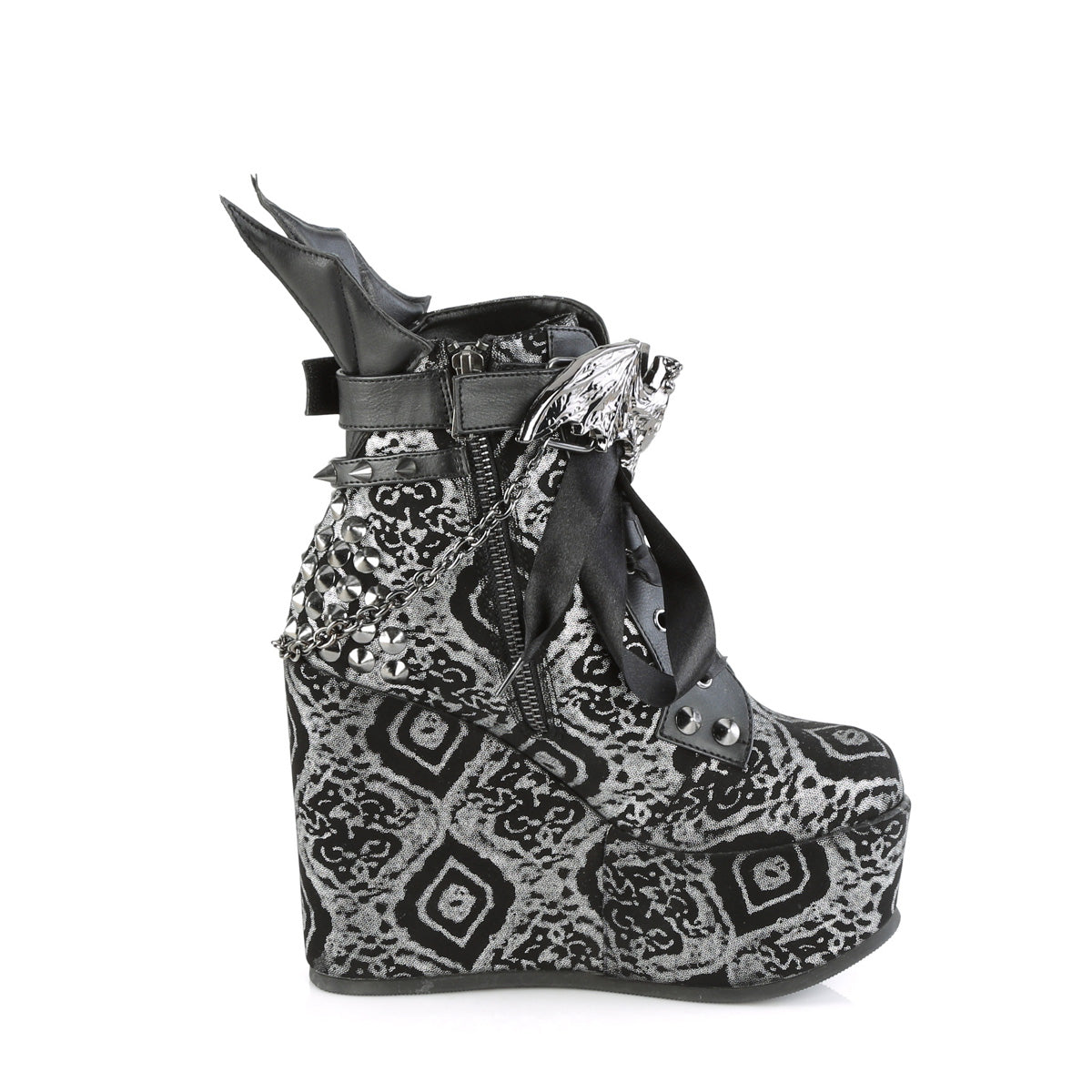 DemoniaCult  Ankle Boots POISON-107 Blk-Silver Faux Nubuck Leather