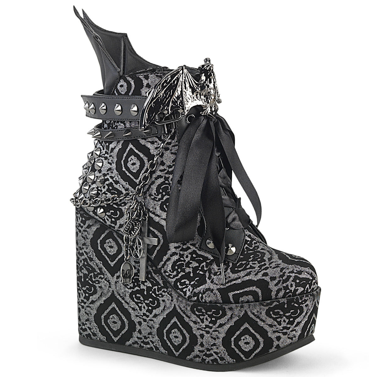 DemoniaCult  Ankle Boots POISON-107 Blk-Silver Faux Nubuck Leather