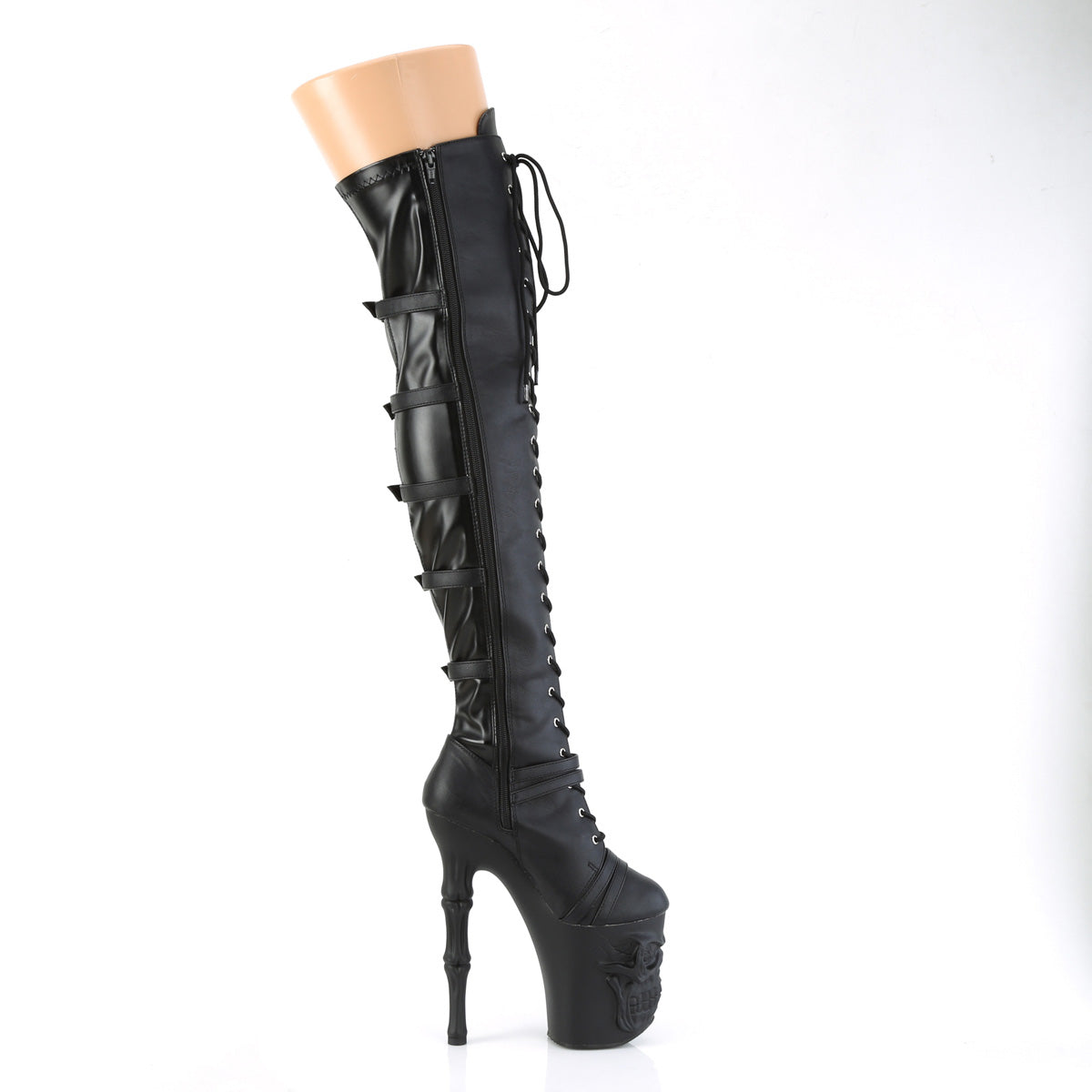 Pleaser  Boots RAPTURE-3045 Blk Faux Leather-Str.Faux Leather/Blk Matte