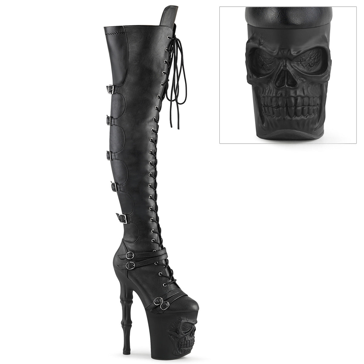 Pleaser  Boots RAPTURE-3045 Blk Faux Leather-Str.Faux Leather/Blk Matte