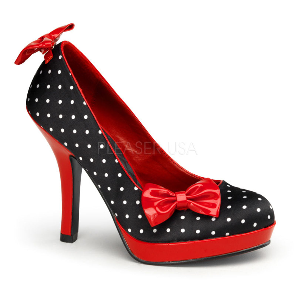 Pin Up Couture Frauenpumpen SECRET-12 blk satin-rot pat (polka dots drucken)