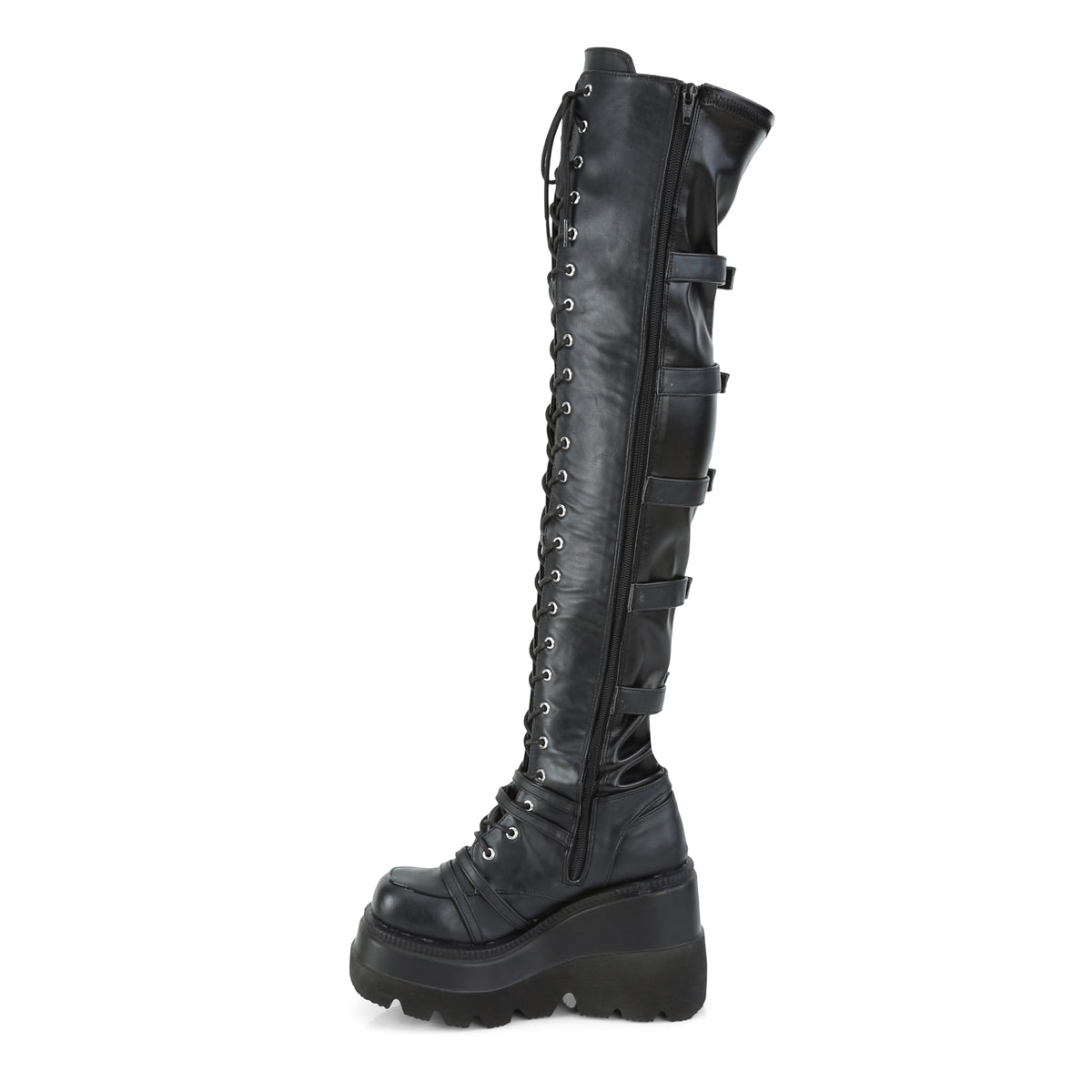 DemoniaCult Frauenstiefel SHAKER-350 schwarzer veganer Lederstretch