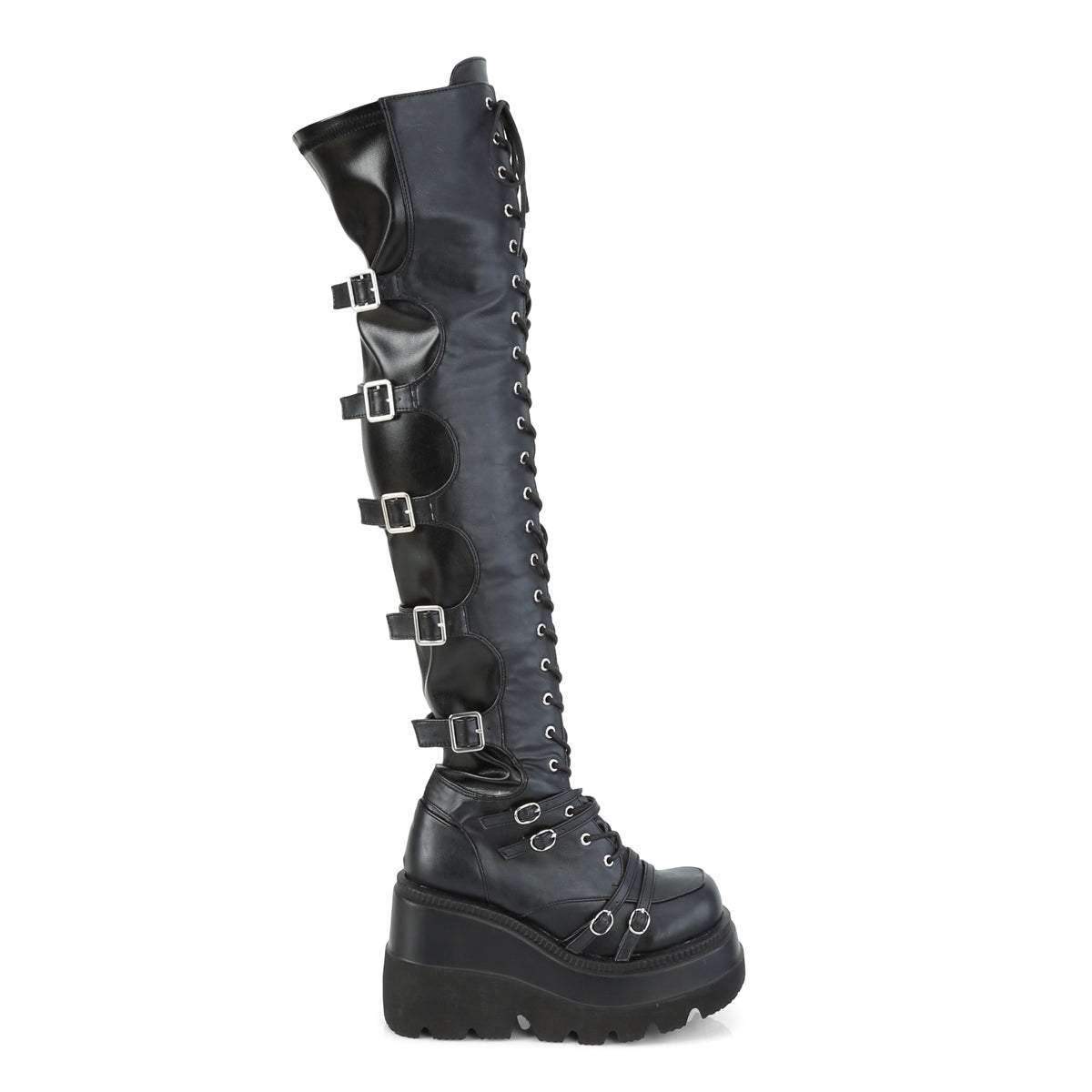 DemoniaCult Frauenstiefel SHAKER-350 schwarzer veganer Lederstretch