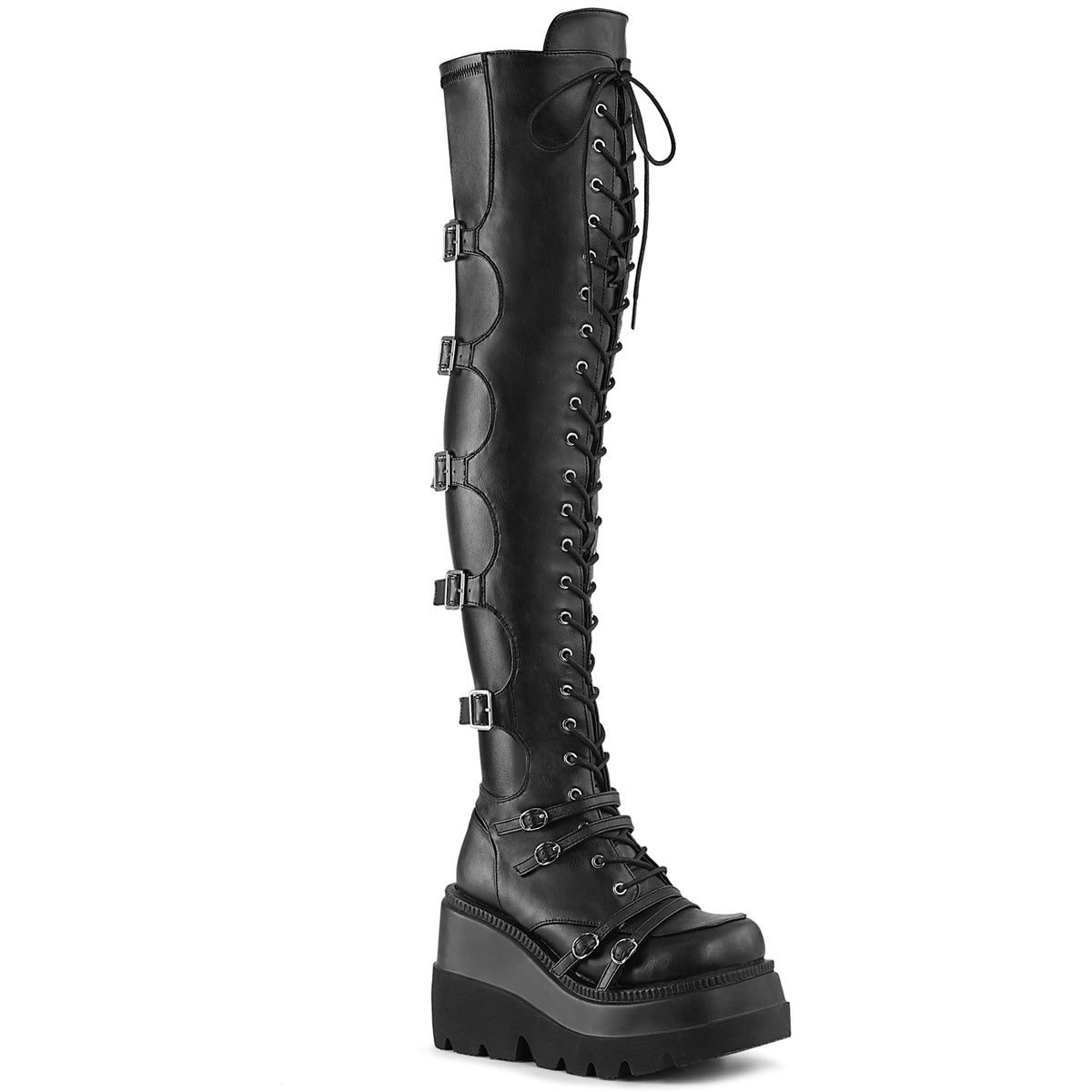 DemoniaCult Frauenstiefel SHAKER-350 schwarzer veganer Lederstretch