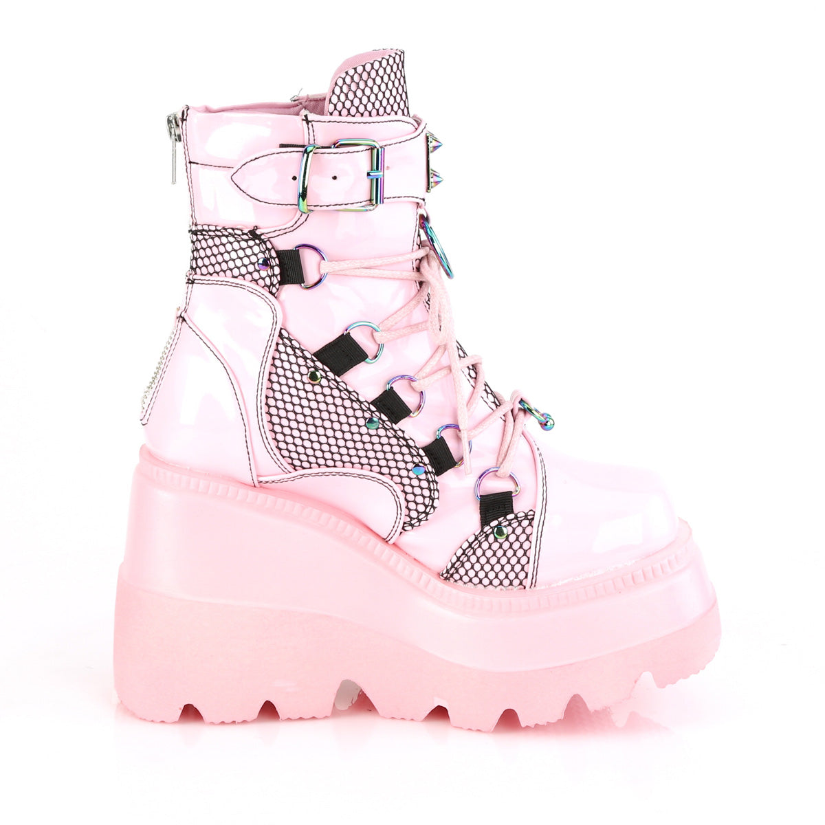 DemoniaCult Damenknöchelstiefel SHAKER-60 Baby rosa Hologramm