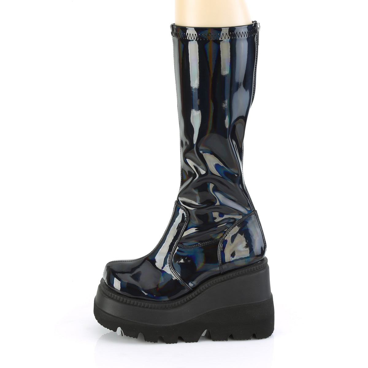 DemoniaCult Frauenstiefel SHAKER-65 Stretch Blk Pat Holo